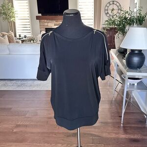 NWOT, Chico’s Black Top With Gold Zippers, Size 1